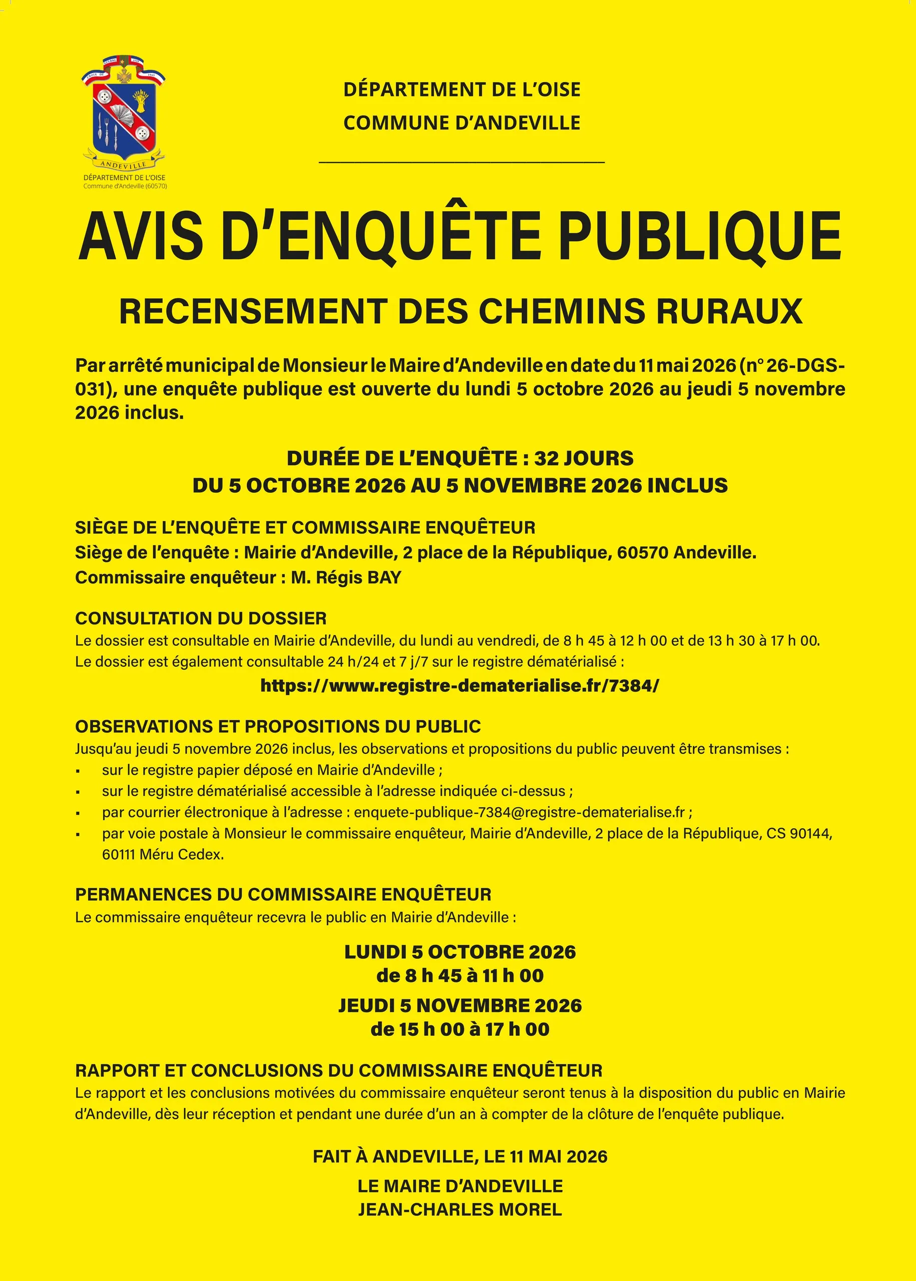 Lire la suite de l'actualité Enquête publique relative au recensement des chemins ruraux